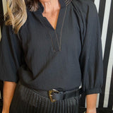 SIMPLY PERFECT BLACK TEXTURED BLOUSE