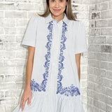 SUMMER IN STRIPES EMBROIDERED MINI DRESS