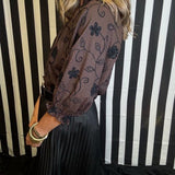 ON THE LIST CHOCOLATE EMBROIDERED TOP