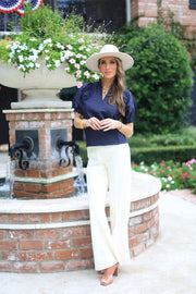 MIDTOWN MUSE PUFF SLEEVE DENIM TOP