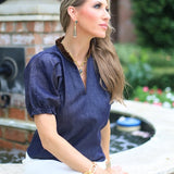 MIDTOWN MUSE PUFF SLEEVE DENIM TOP
