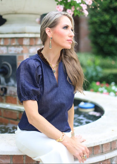 MIDTOWN MUSE PUFF SLEEVE DENIM TOP