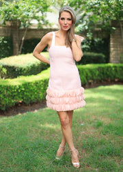 TIMELESS CLASSIC BLUSH MINI DRESS WITH PETAL TRIM