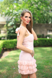 TIMELESS CLASSIC BLUSH MINI DRESS WITH PETAL TRIM