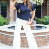 MIDTOWN MUSE PUFF SLEEVE DENIM TOP