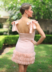 TIMELESS CLASSIC BLUSH MINI DRESS WITH PETAL TRIM