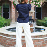 MIDTOWN MUSE PUFF SLEEVE DENIM TOP
