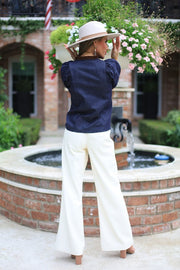 MIDTOWN MUSE PUFF SLEEVE DENIM TOP