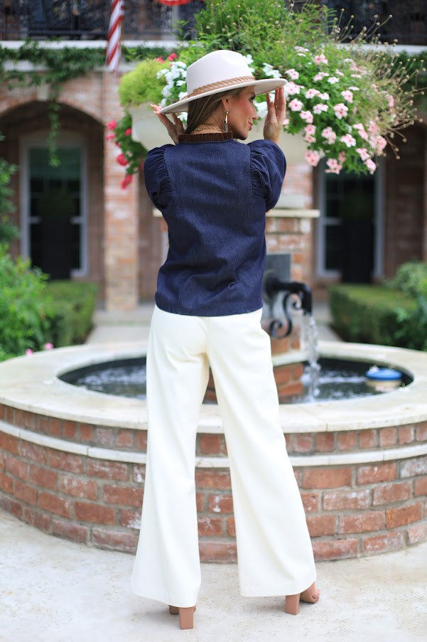 MIDTOWN MUSE PUFF SLEEVE DENIM TOP