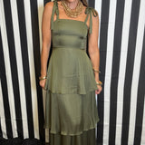 SIMPLY SWEET OLIVE GREEN TIERED MAXI DRESS