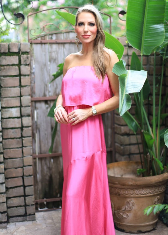 WHAT MAKES YOU HAPPY HOT PINK  STRAPLESS  DRESS