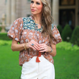 RIGHT ON SCHEDULE COTTON FLORAL BLOUSE