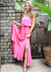 WHAT MAKES YOU HAPPY HOT PINK  STRAPLESS  DRESS
