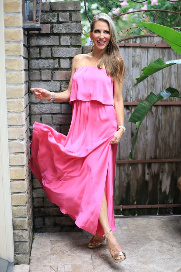 WHAT MAKES YOU HAPPY HOT PINK  STRAPLESS  DRESS