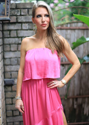 WHAT MAKES YOU HAPPY HOT PINK  STRAPLESS  DRESS