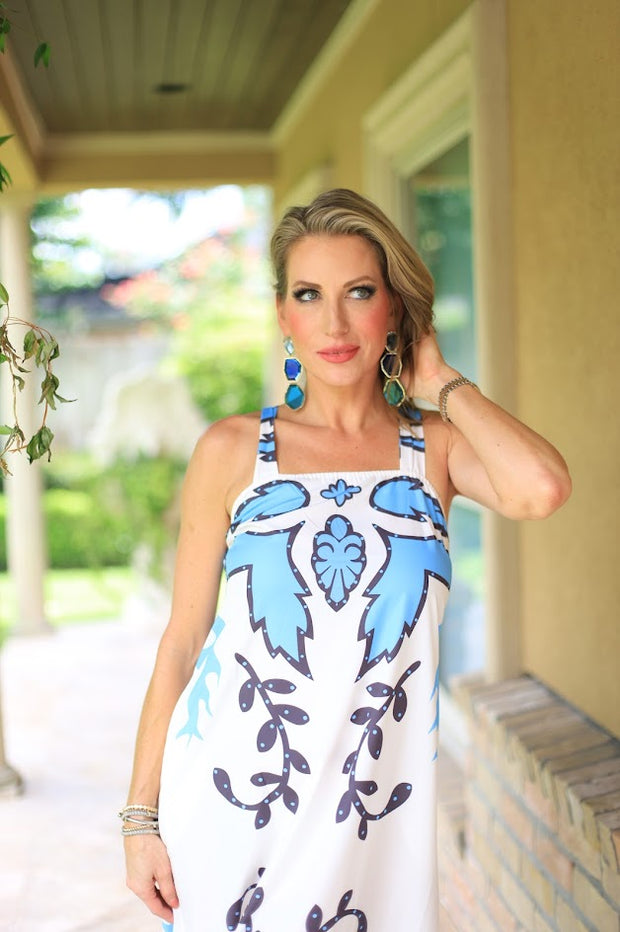 PARISIAN NIGHTS BLUE PRINT MAXI DRESS
