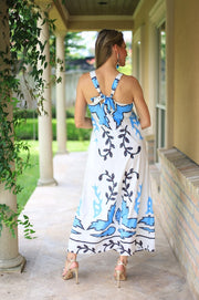 PARISIAN NIGHTS BLUE PRINT MAXI DRESS