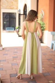 ON THE BRIGHT SIDE COLORBLOCK HALTER DRESS