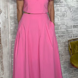 CHARMING EVENT PINK PLEATED MIDI SKIRT