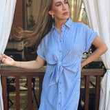 STRIPE A POSE WAIST TIE SHIRT DRESS
