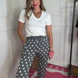 WINE AND UNWIND POLKA DOT BARREL JOGGERS
