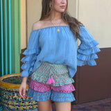 SWEET TALKER OFF THE SHOULDER CHAMBRAY TOP