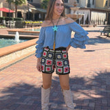 ON THE EDGE PATCHWORK CROCHET SHORTS