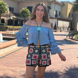 SWEET TALKER OFF THE SHOULDER CHAMBRAY TOP