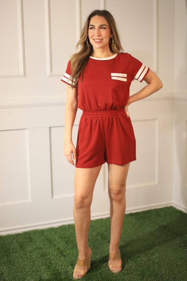HALF TIME CHEER MAROON SHORT SLEEVE ROMPER