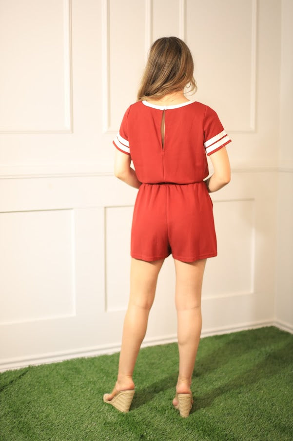 HALF TIME CHEER MAROON SHORT SLEEVE ROMPER