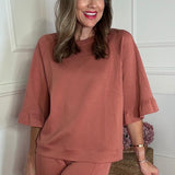 METRO LOUNGE TERRACOTTA RAGLAN SLEEVE TOP