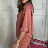 METRO LOUNGE TERRACOTTA RAGLAN SLEEVE TOP