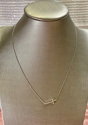 MUSTARD SEED:  SIDEWAYS CROSS NECKLACE - GOLD OR SILVER