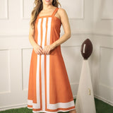 PEP SQUAD BURNT ORANGE AND WHITE COLORBLOCK MIDI DRESS