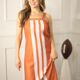 PEP SQUAD BURNT ORANGE AND WHITE COLORBLOCK MIDI DRESS