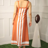 PEP SQUAD BURNT ORANGE AND WHITE COLORBLOCK MIDI DRESS