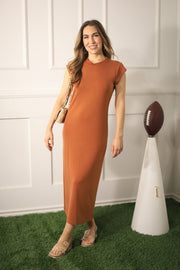 UNDER THE STADIUM LIGHTS BURNT ORANGE MAXI DRESS