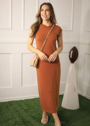 UNDER THE STADIUM LIGHTS BURNT ORANGE MAXI DRESS