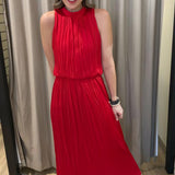 GOT THE GLAM RED PLEATED SLEEVELESS DRESS