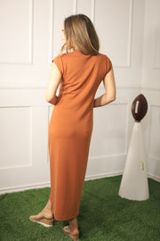 UNDER THE STADIUM LIGHTS BURNT ORANGE MAXI DRESS