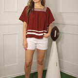 SPIRIT SQUAD MAROON FLARE SQUARE NECK BLOUSE