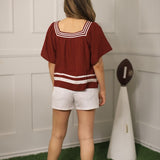 SPIRIT SQUAD MAROON FLARE SQUARE NECK BLOUSE