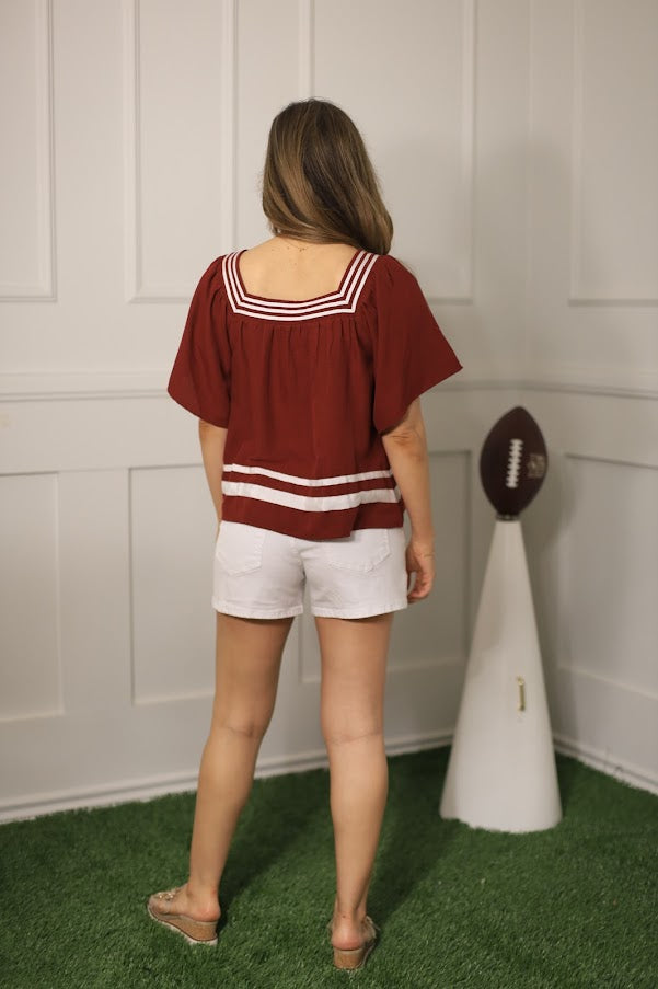 SPIRIT SQUAD MAROON FLARE SQUARE NECK BLOUSE
