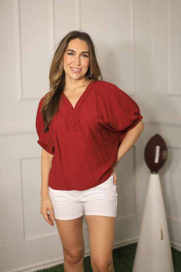 SIDELINE SOCIAL MAROON BLOUSE