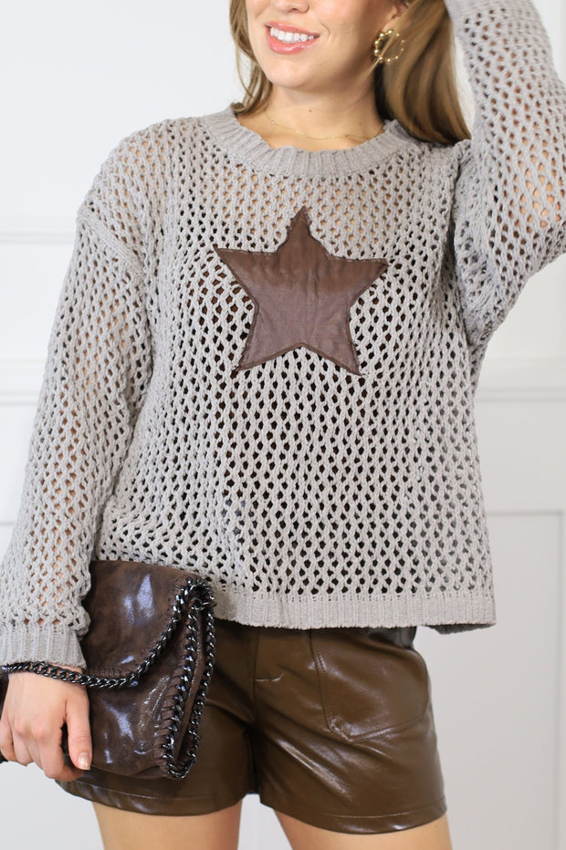 SEEING STARS GREY CROCHET SWEATER