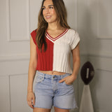 FAN ZONE TWO TONE V-NECK SWEATER