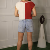 FAN ZONE TWO TONE V-NECK SWEATER