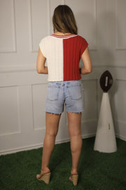 FAN ZONE TWO TONE V-NECK SWEATER