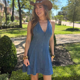 ALWAYS IN STYLE DENIM HALTER MINI DRESS