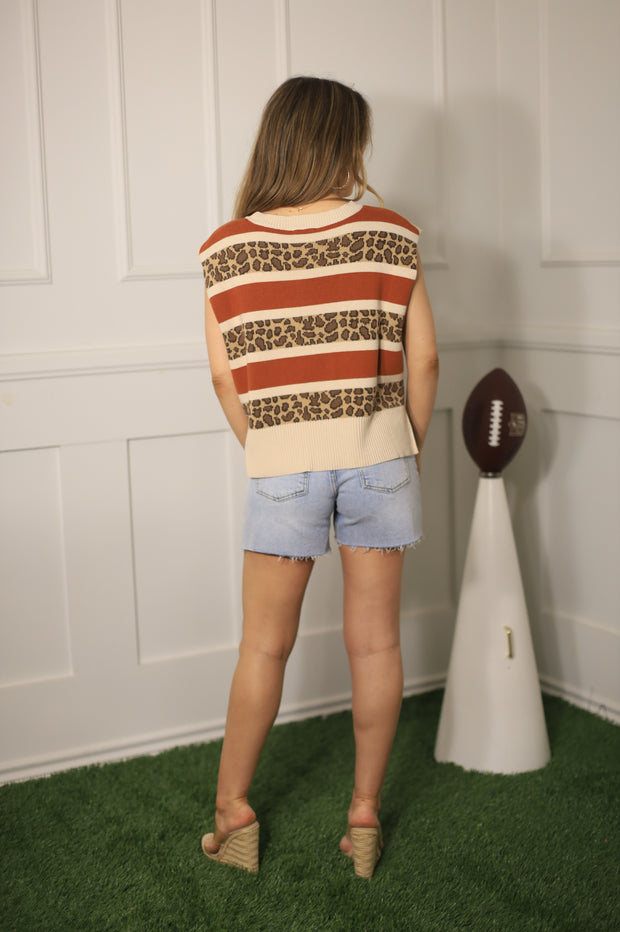 EXTRA POINTS STRIPED ANIMAL PRINT SWEATER